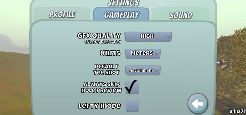 Disc Golf Valley gameplay settings