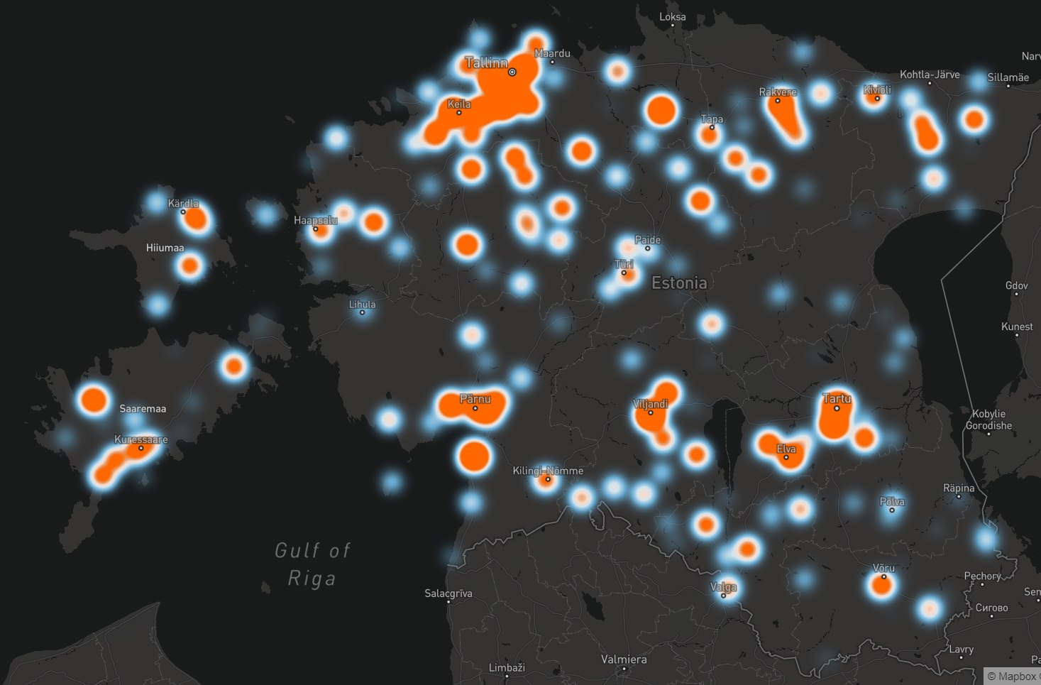 Heatmap of most disc golf played in Estonia in 2022